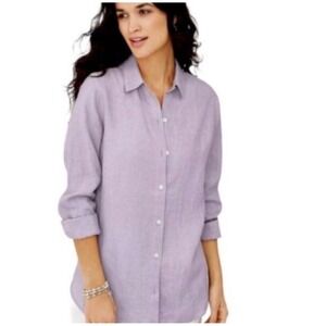 J Jill Sz XL Linen Button Up Shirt Womens Lavender Long Sleeve Blouse Lagenlook